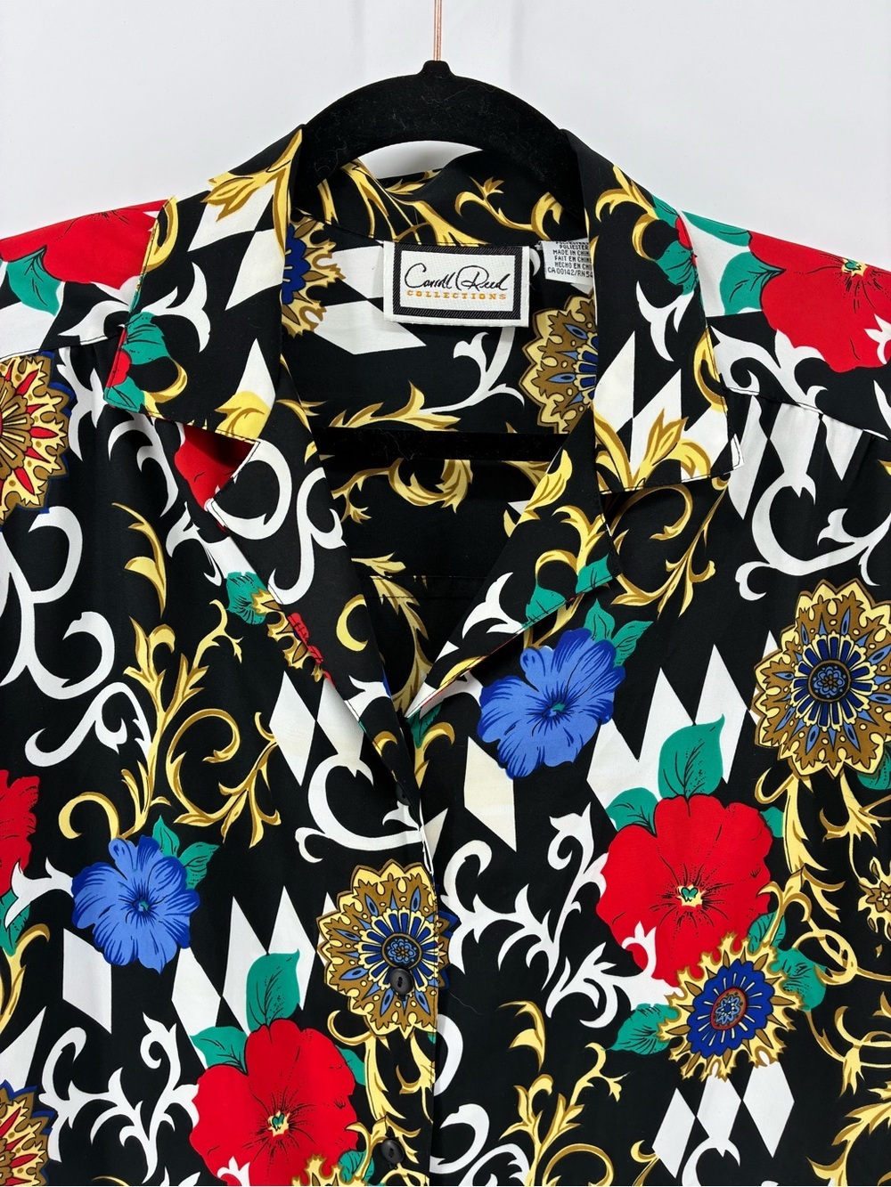 VINTAGE!! Carroll Reed Colorful Floral Bold Patterned Blouse Button Up - Picture 2 of 8